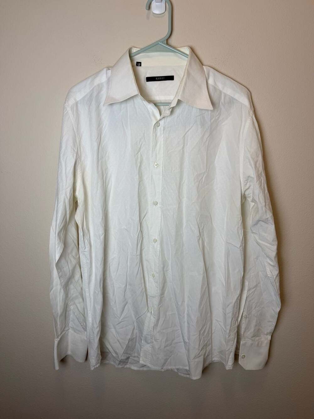 Gucci Long Sleeve Dress Shirt Size 42 / 16.5 White GG Monogram